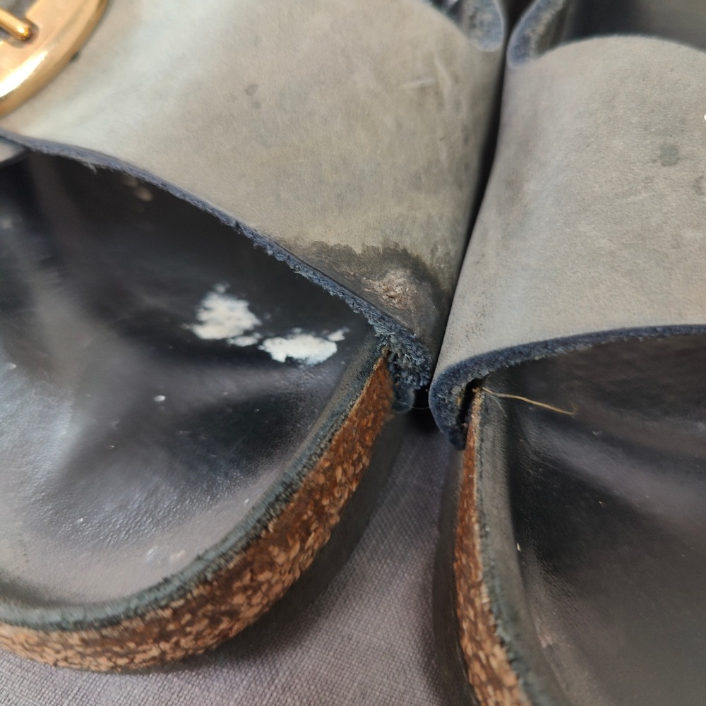 Birkenstock Arizona Big Buckle Sandals Women 39 US 8 Grey Leather Gold Hardware - Picture 5 of 11
